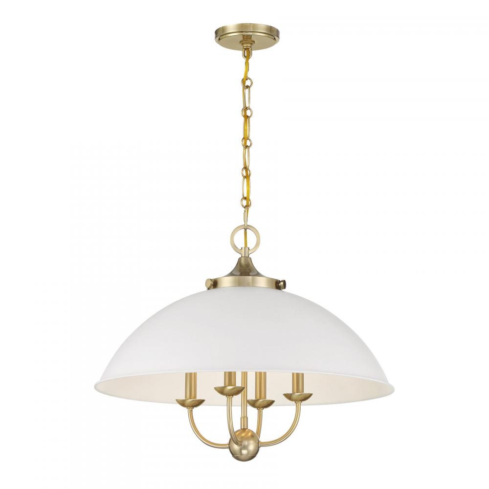 Monterey 4-Light Pendant in White and Warm Brass