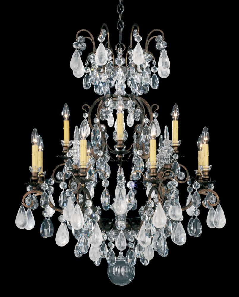 Renaissance Rock Crystal 13 Light 120V Chandelier in Antique Silver with Amethyst & Black Diamond