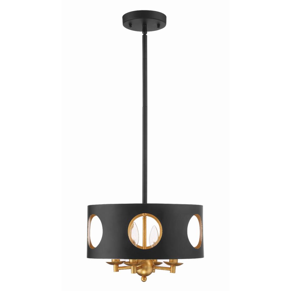 Odelle 4 Light Black + Antique Gold Mini Chandelier