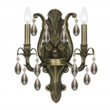 Crystorama 5563-AB-GT-MWP - Dawson 2 Light Golden Teak Hand Cut Crystal Antique Brass Sconce