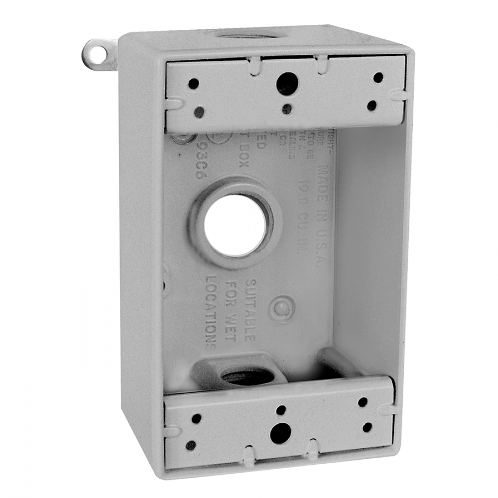 OUTDOOR ACCESSORY WEATHERPROOF SINGLE OUTLET 3 HOLE BOX 1/2 INCH