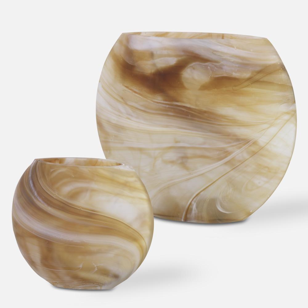 Fusion Swirled Caramel & Ivory Vases, Set/2