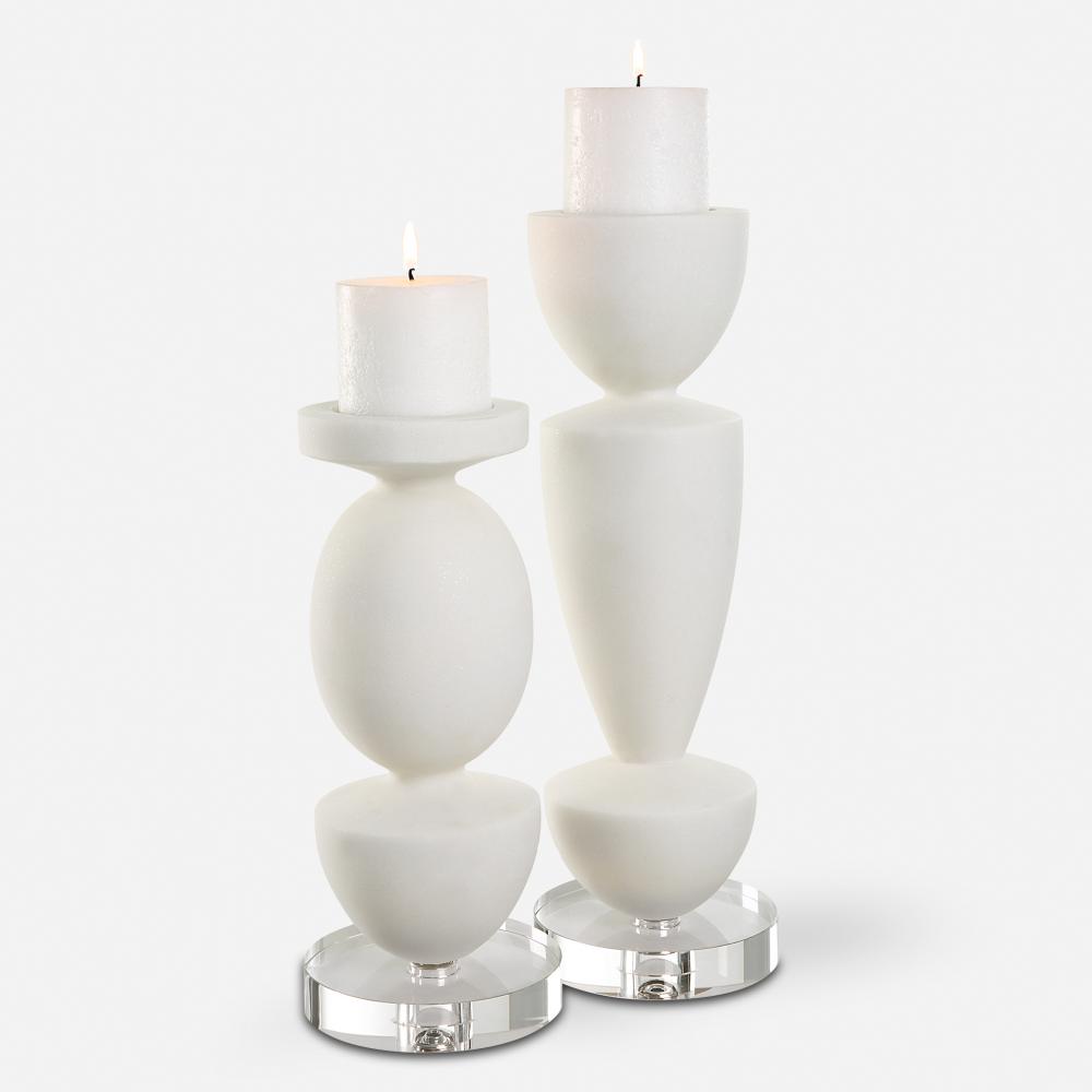 Lido White Stone Candleholders, Set/2