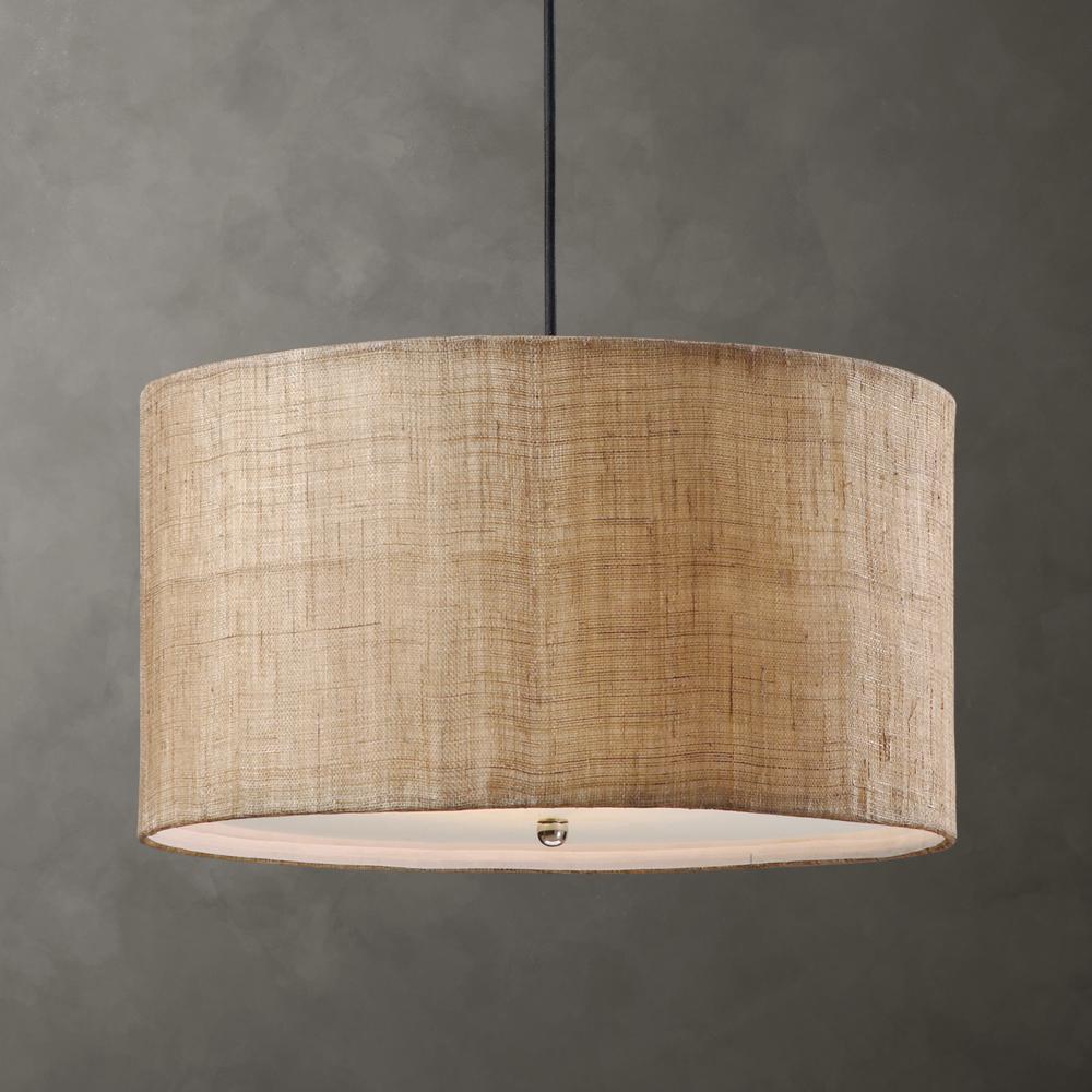 Uttermost Dafina 3 Light Burlap Drum Pendant